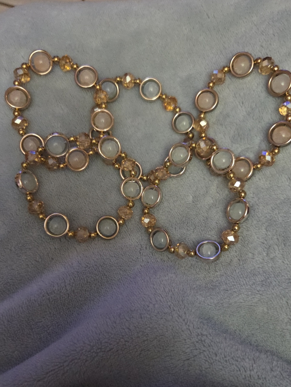 Gold and Pale Blue Beaded Stretch Bracelet - Women Jewelry NWOT